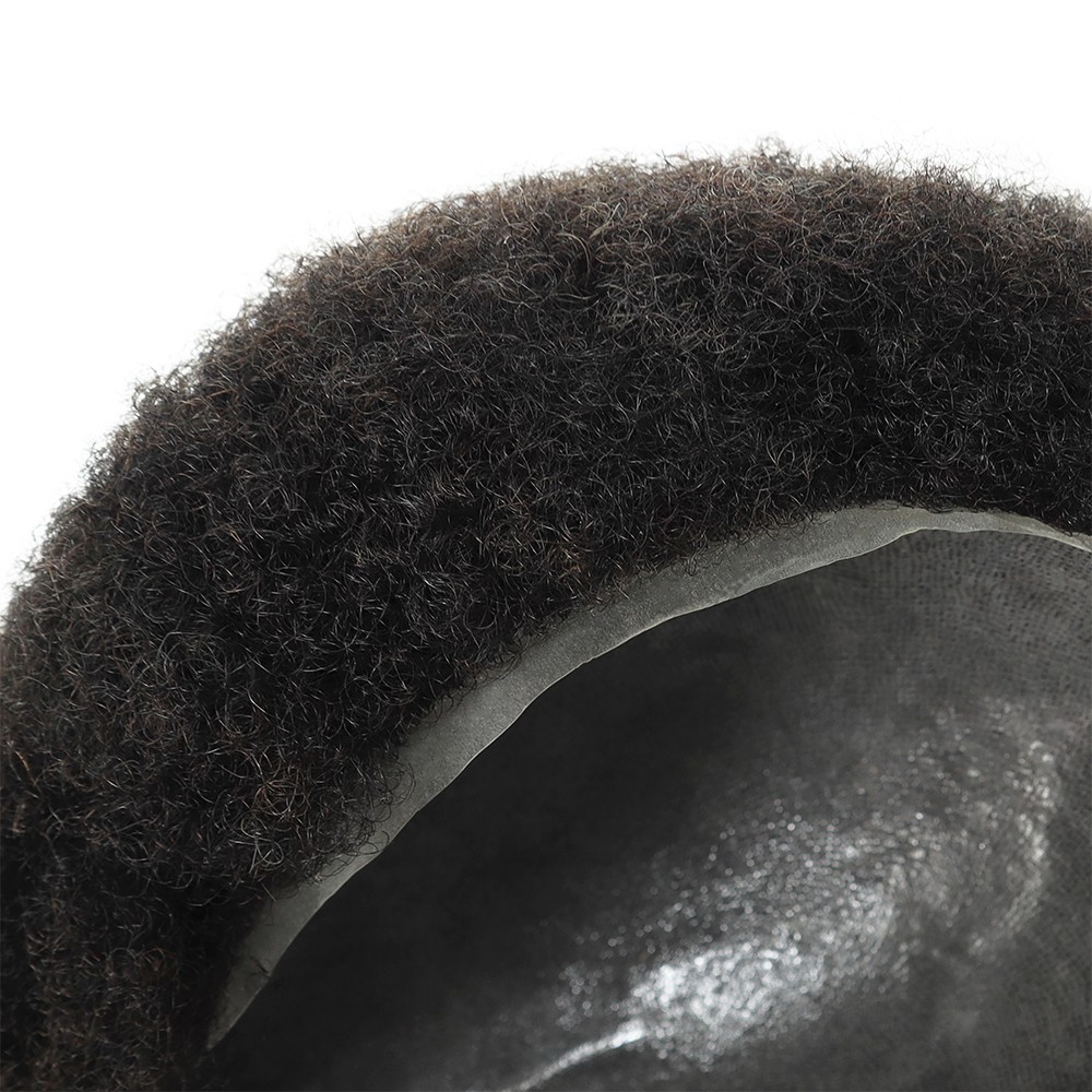 Mens Human Hair Replacement System Afro Curl Skin Toupee Black 4MM Hair Pieces