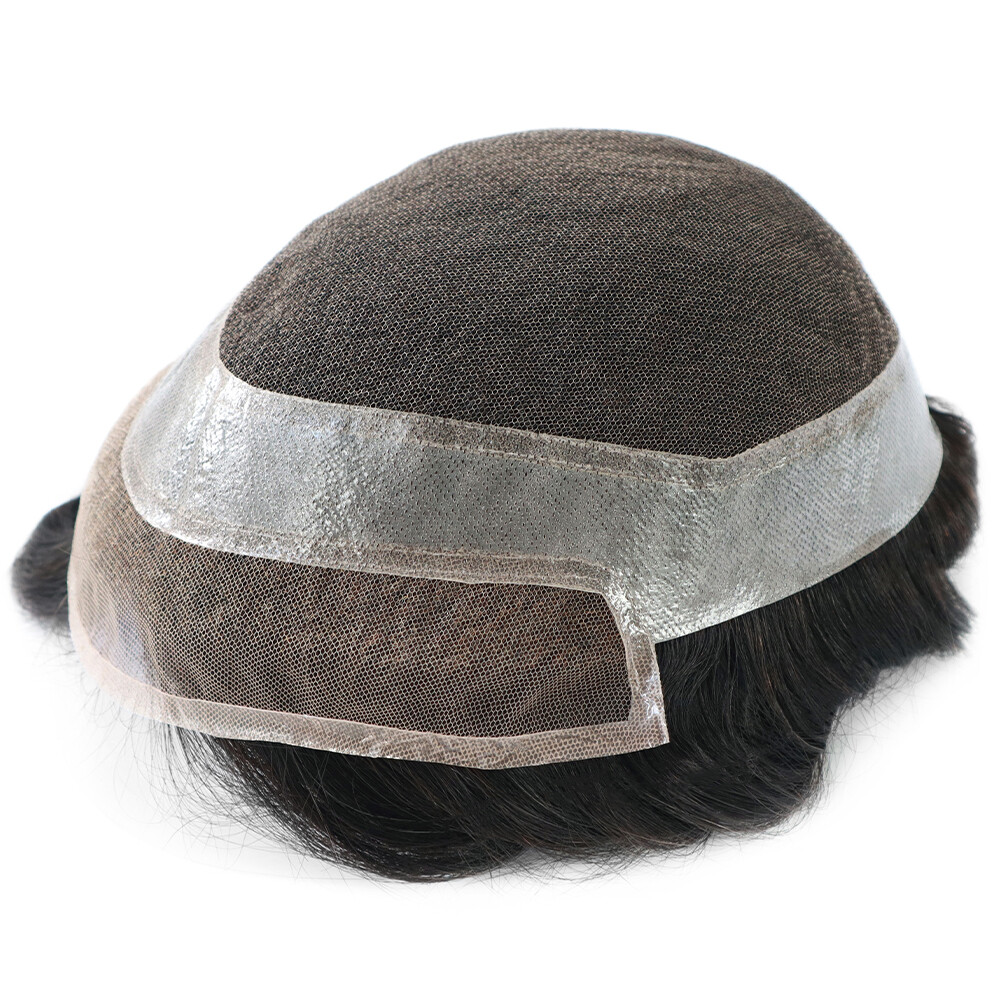 Toupee For Mens Human Hair Lace Skin Replecement System Hairpieces Natural Black