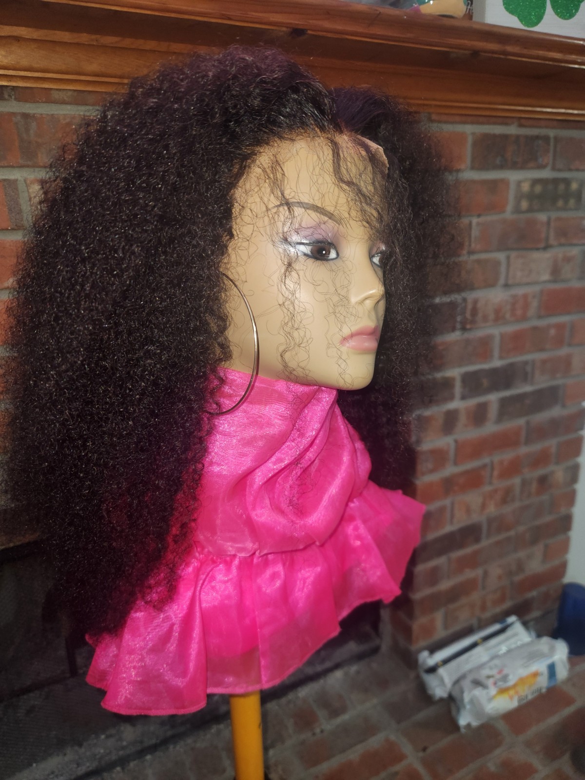 Human Blend Lace Front Wig Curly Black Long Middle Part One Size Women Adult