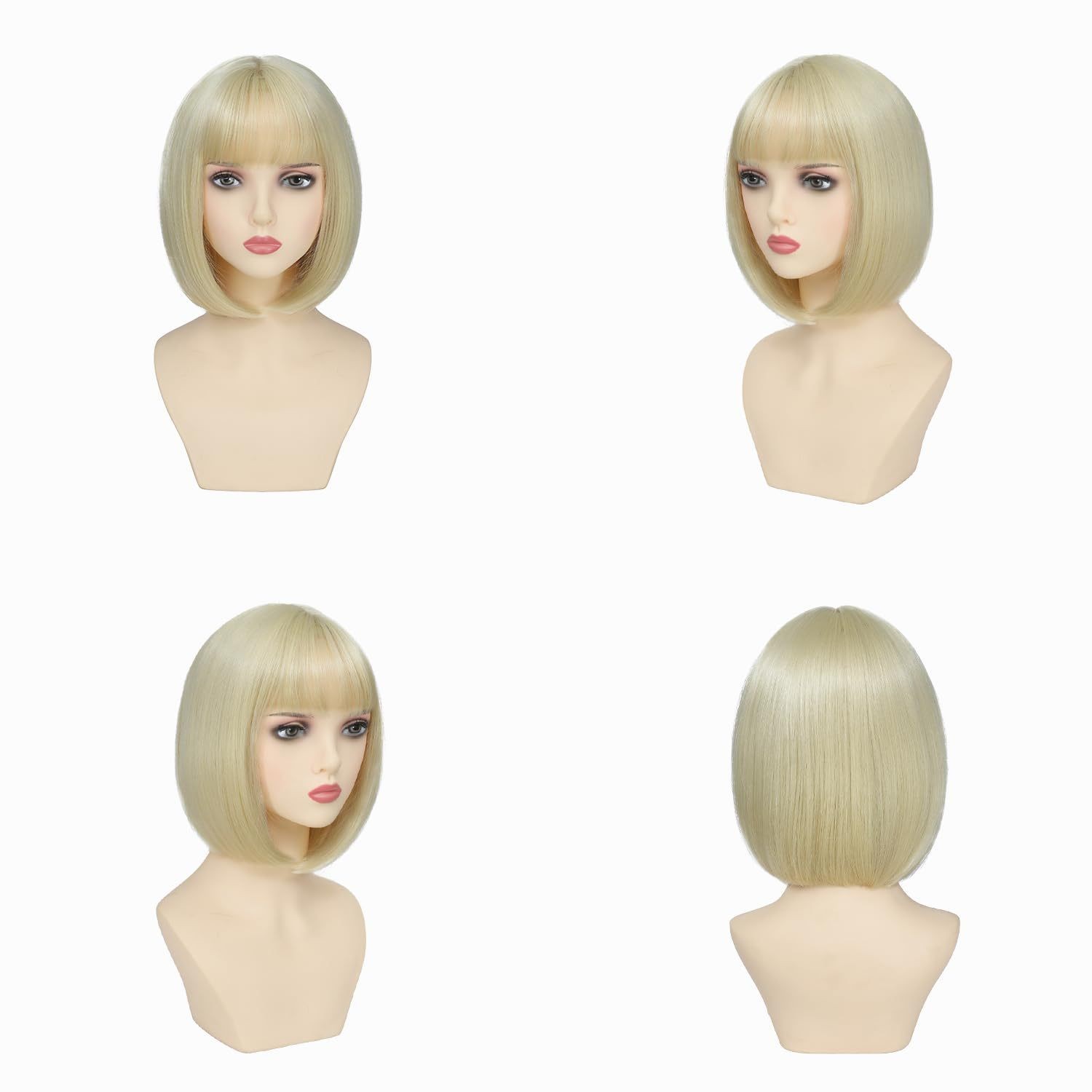 Platinum Blonde Bob Wig Synthetic Rose Net Full Head Wig for Women Natural Look