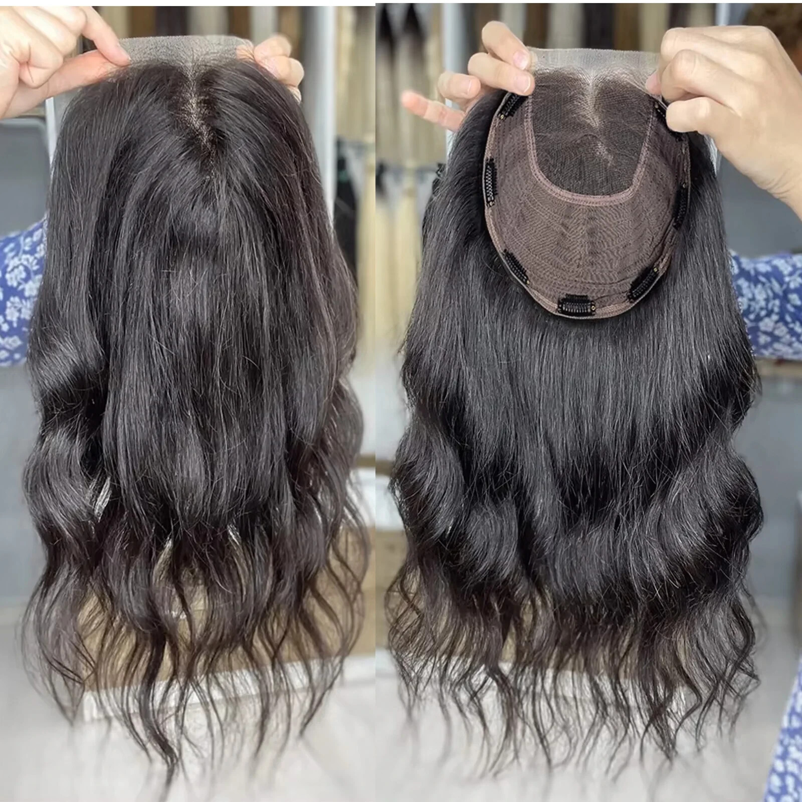 26″ Long HD Transparent Lace Closure Topper Human Hair Women Toupee Loose Wave