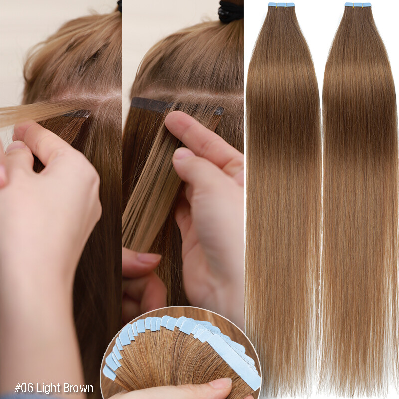 Injected Tape in Hair Extensions 100% Remy Human Hair Invisible Skin Weft 20PCS