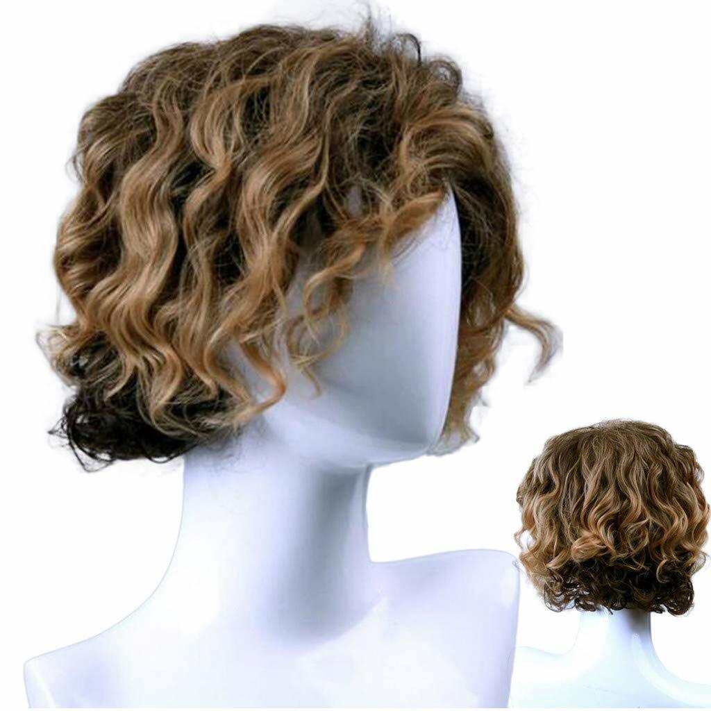 Men Long Curly Wave Blonde Wig Synthetic Hair Heat Resistant Male Fashion Style