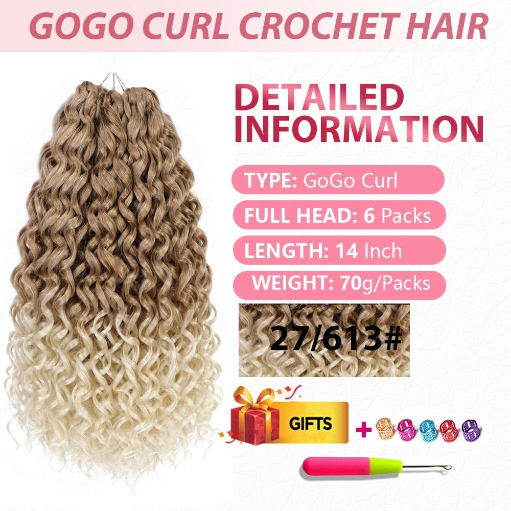 GoGo Curl Crochet hair 14Inch 6Packs Curly Crochet Hair Water Wave Crotchet Hair