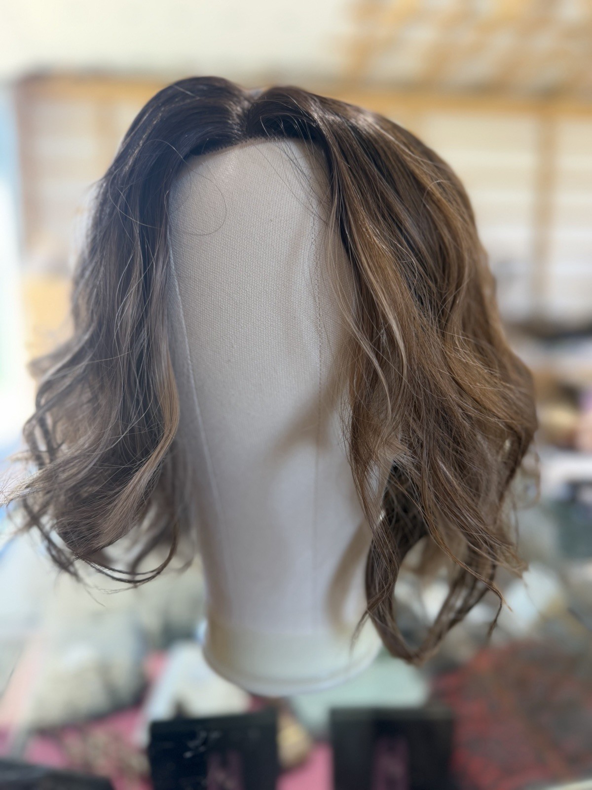 Lace Front Wig Brown Balayage Wavy Bob Synthetic Hair Natural Looking B10