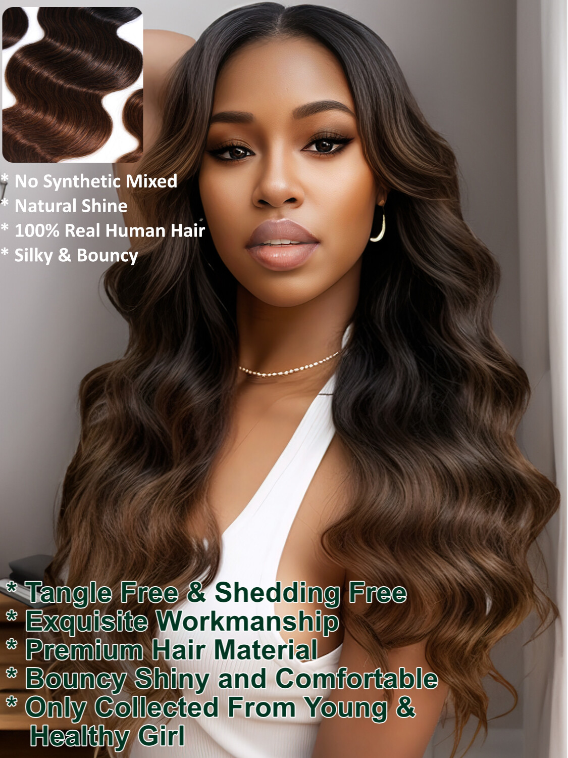UNice Mongolian Ombre Chestnut Brown Body Wave 1/3 Bundles Human Hair Extensions
