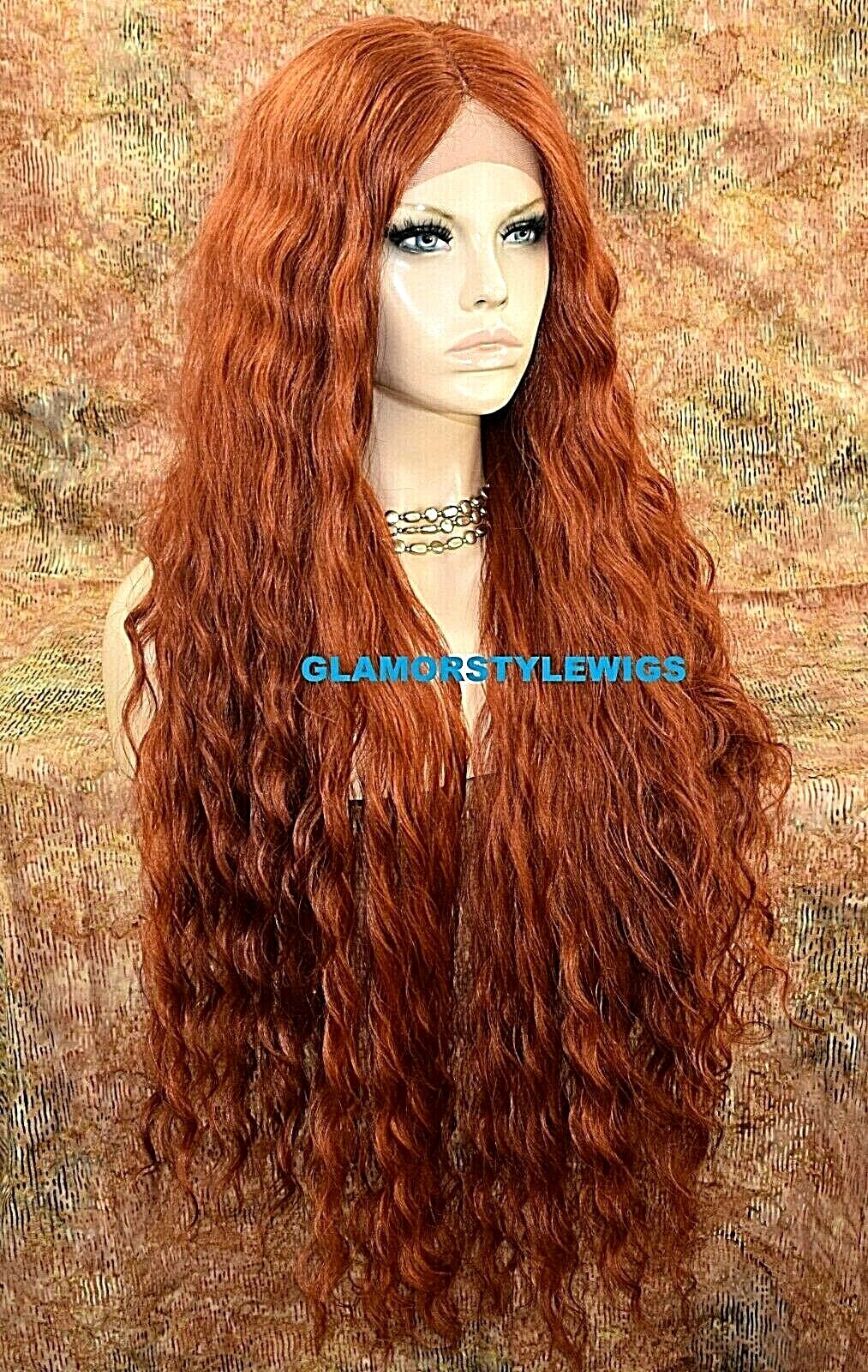 LACE FRONT FULL WIG EXTRA LONG WAVY LAYERED MIDDLE PART COPPER HEAT OK NWT