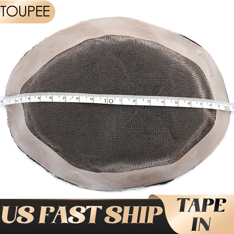Full Poly Skin Mens Toupee PU Remy Human Hair System Replacement Wigs for Men US