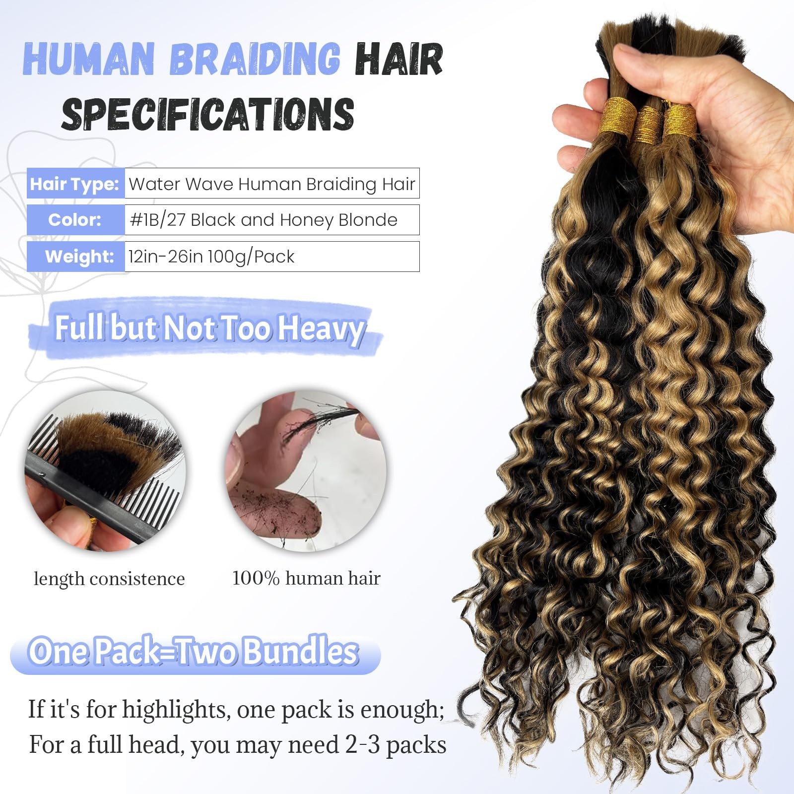 Licoville Boho Human Hair For Braiding Curly 1B/27 Highlight Honey Blonde Human