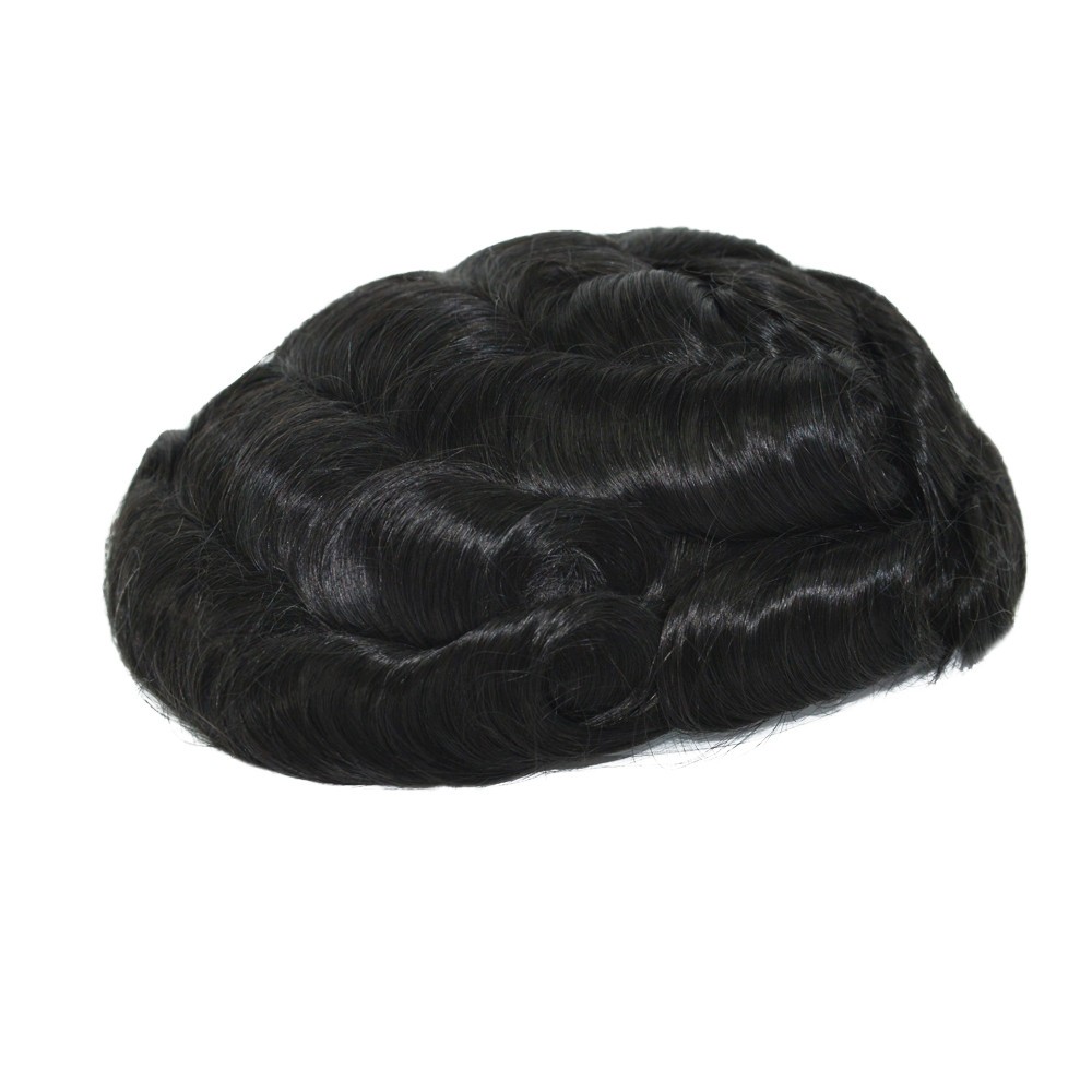 Toupee for Men Human Hair System Fine Mono Natural Black Hair Pieces 7×9 #1C
