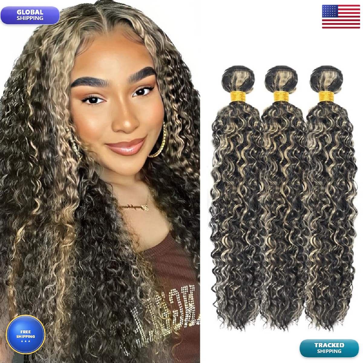 Younghann Ombre Bundles Color P1B/613 Deep Wave Bundles Unprocessed Brazilian