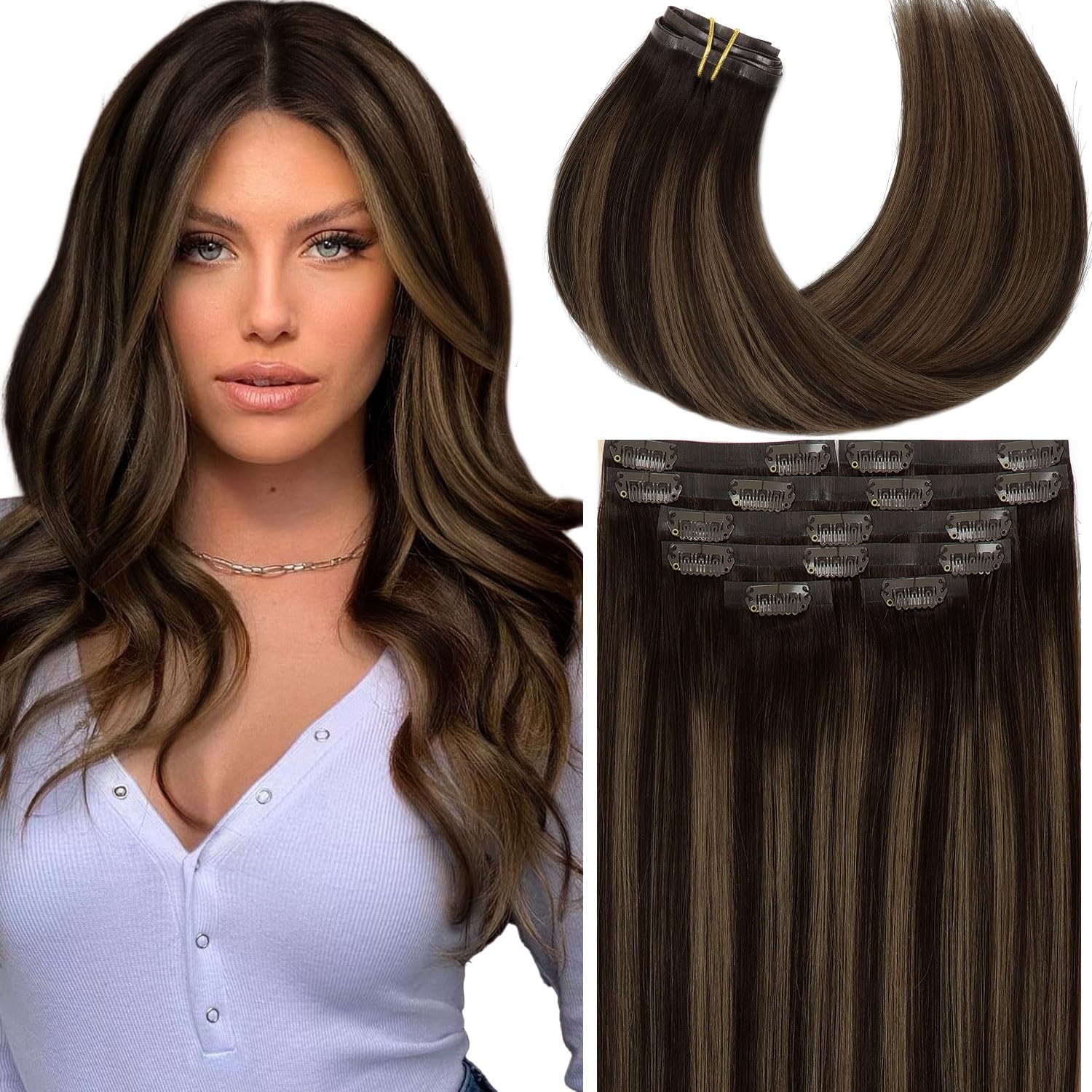 Lacer Seamless Clip in Human Hair Extensions 14″ 110g #1B/6 Balayage