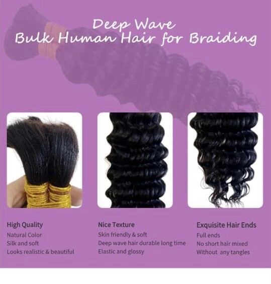 Human Hair For Braiding 100gm 18inch Deep Wave Bulk(2bundles/pack)Reg Price$70