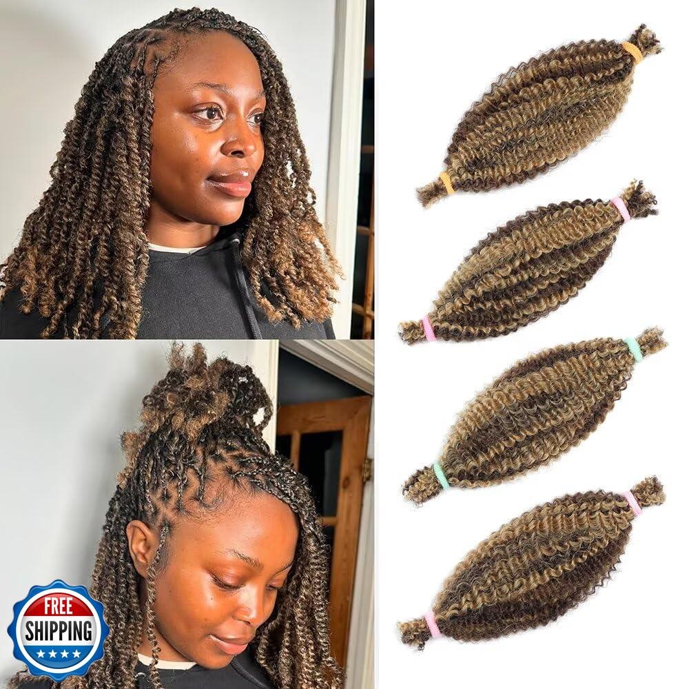 Spring Twist Hair Afro Kinkys Bulk Human Hair Bundles 18 Inch Pre