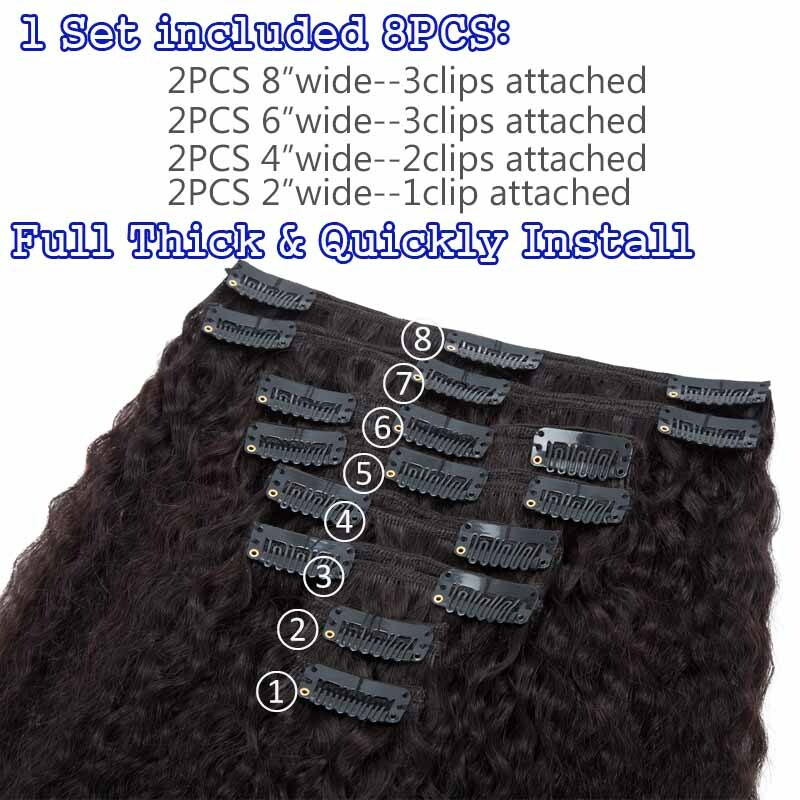 Yaki Straight Virgin Clip In Human Hair Extensions African Kinky Curly THICK 24″