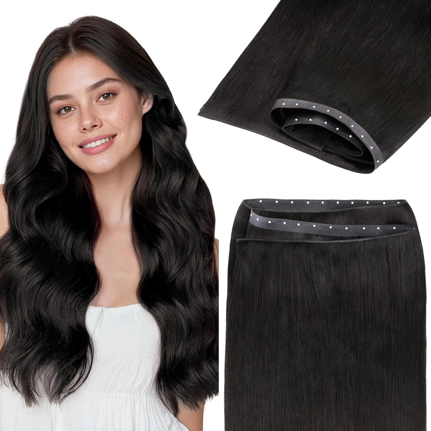 GOO GOO Butterfly Weft Hair Extensions Human Hair, Invisible Genius Weft Hair Ex