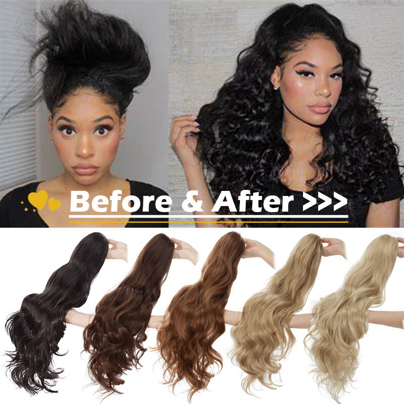 Best Quality CURLY Drawstring Ponytail Clip in High Pony Tail Hair Extensions US