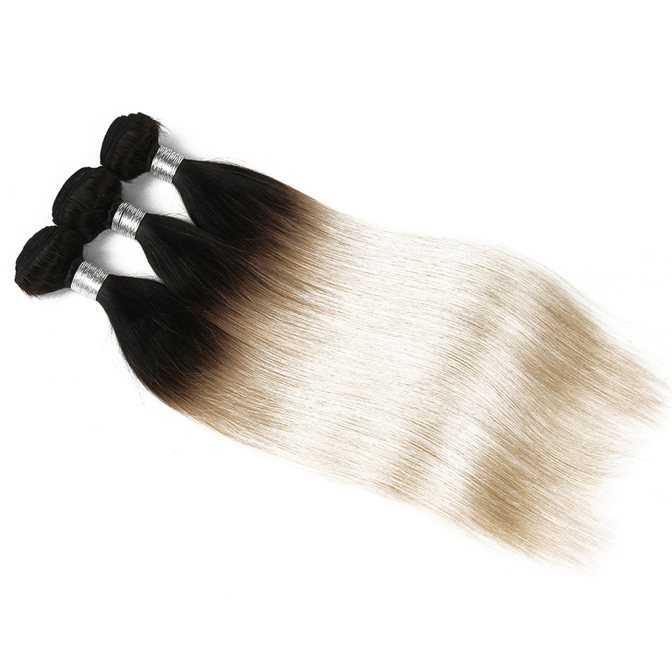 Ombre 1B/613 Straight Virgin Remy Human Hair 1 or 3 bundles US seller