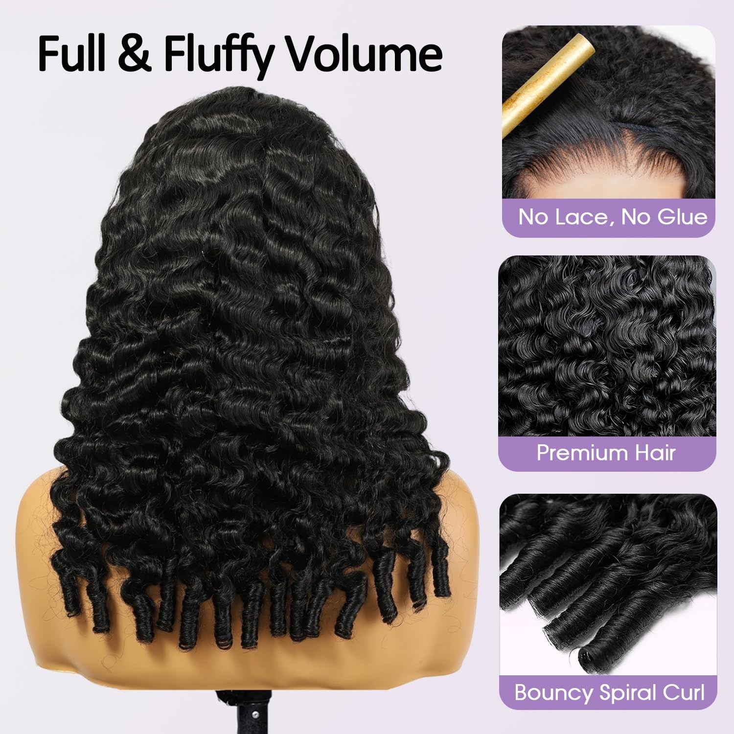 220% Density 20″ Curly Half Wigs – 100% Human Hair, Clip-In & Drawstring, Easy W