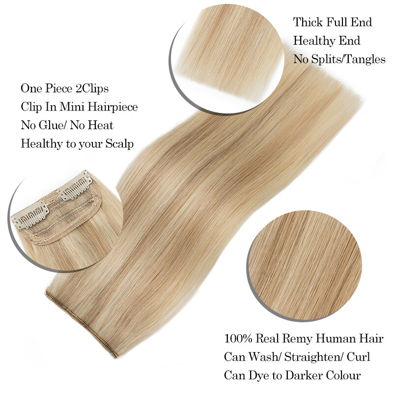 100% Human Hair Patch Hairpiece Extensions Clip In for Adding Small Hair Volume