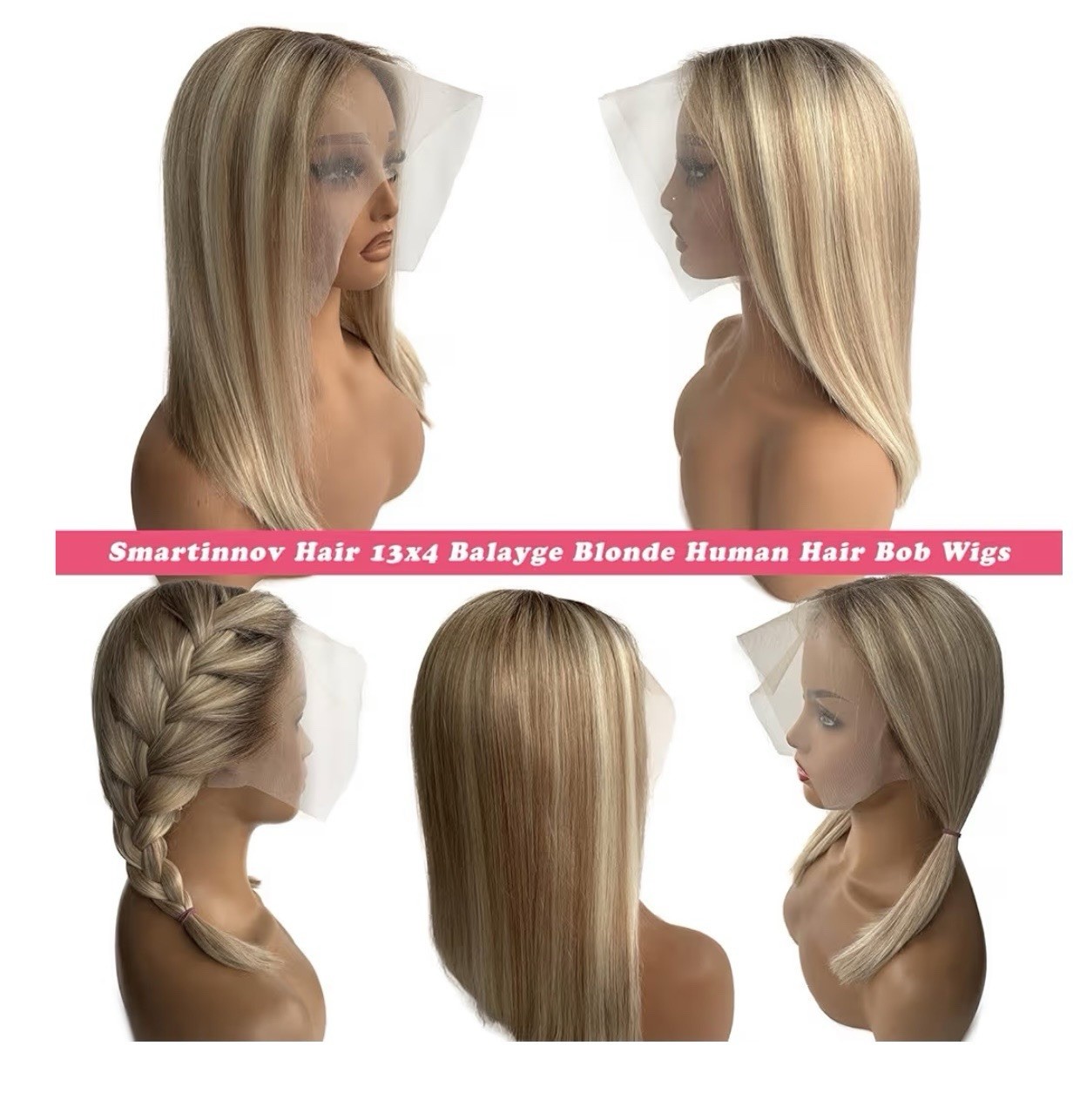 Smartinnov Blonde Balayage Bob Wig Human Hair 8 Inch HD Wig 13 X 4 Lace