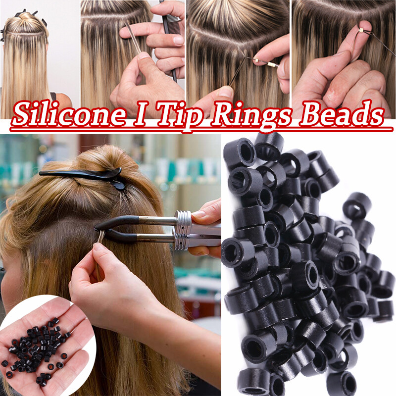 500PCS Silicone Micro I Tip Ring Beads 5/6mm for I Tip Hair Extensions Kits Tool