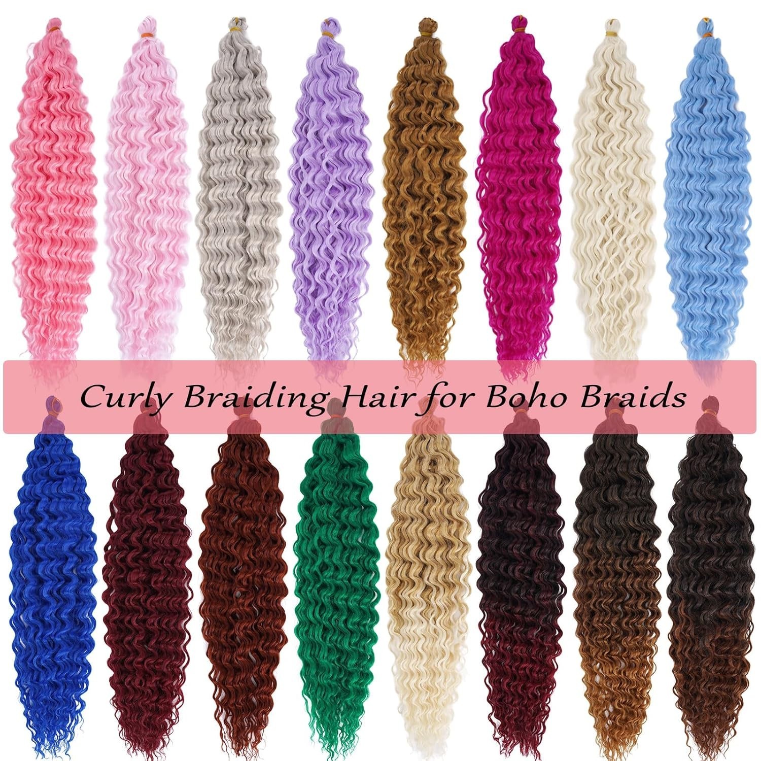 Pink 30 Inch Boho Curly Braiding Hair 2pk Deep Ocean Wave Crochet Hair for Braid