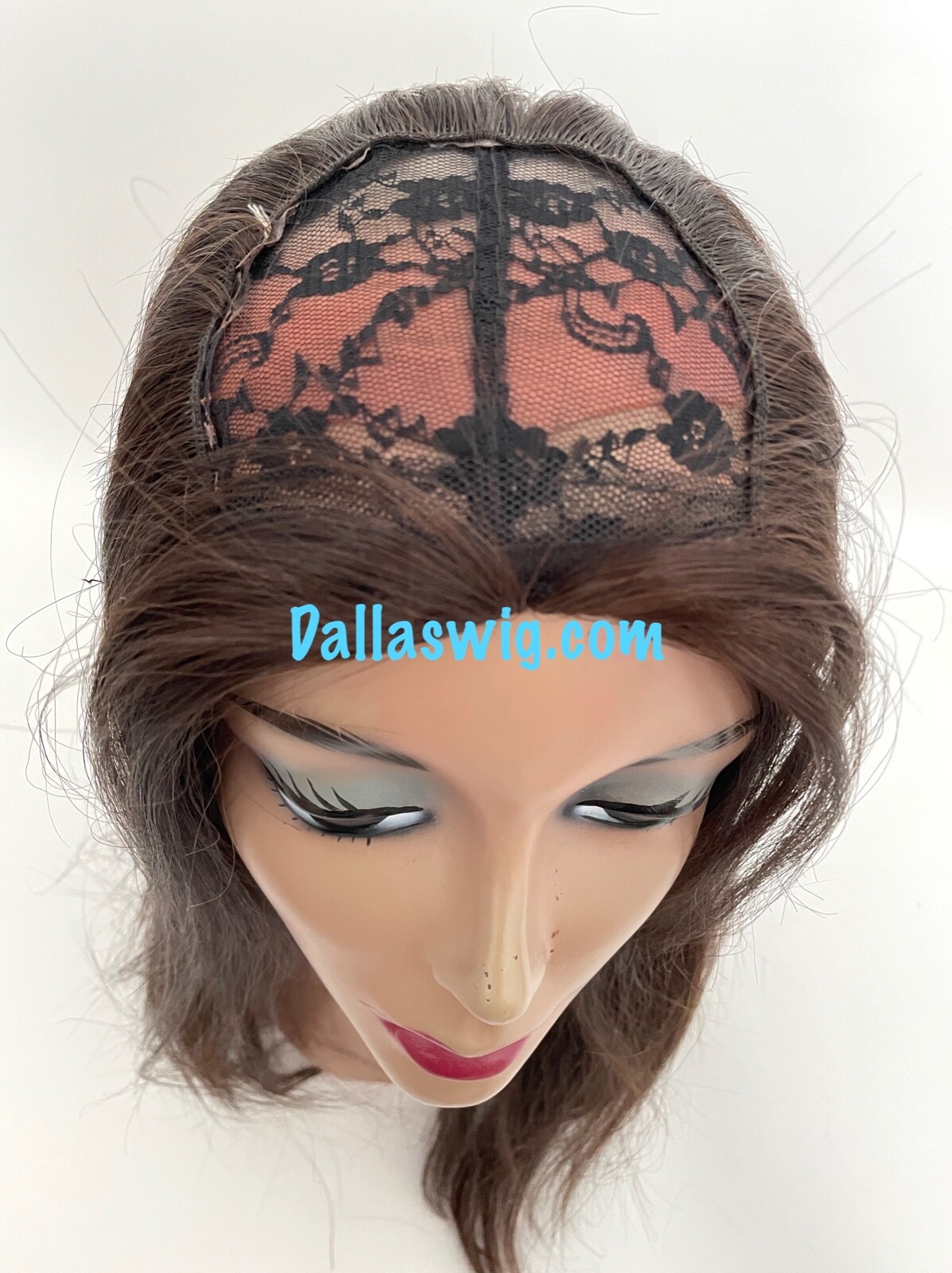 100% Human Hair Custom Halo Look Missing Crown V U Part 22″ Human Hair Wig