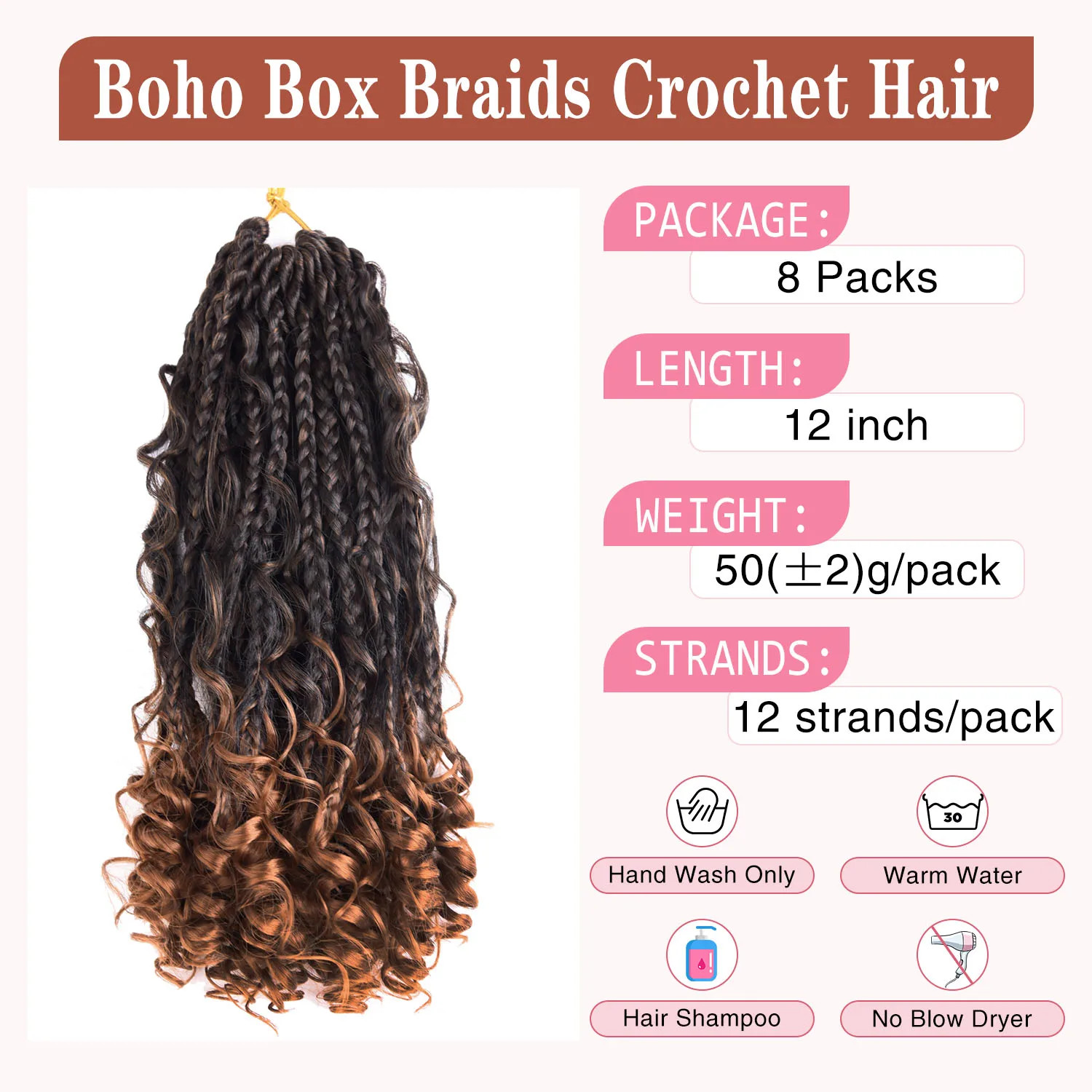 Goddess Box Braids Crochet Hair 12 Inch Curl Ends Hair Extensions For Women
