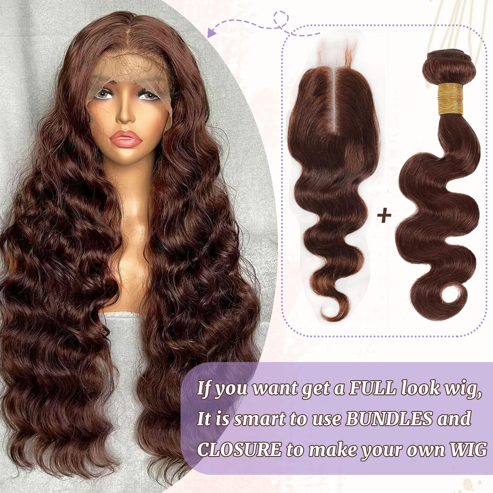 Dsekcain 4 Body Wave Bundles Human Hair Chocolate Brown Color Body Wave Bundle