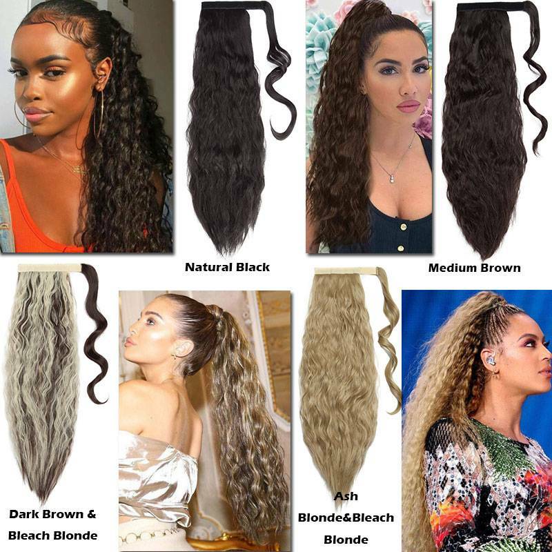 Corn Mega Thick Clip in Ponytail Hair Extension 100% Natural as Human Wave Wavy
