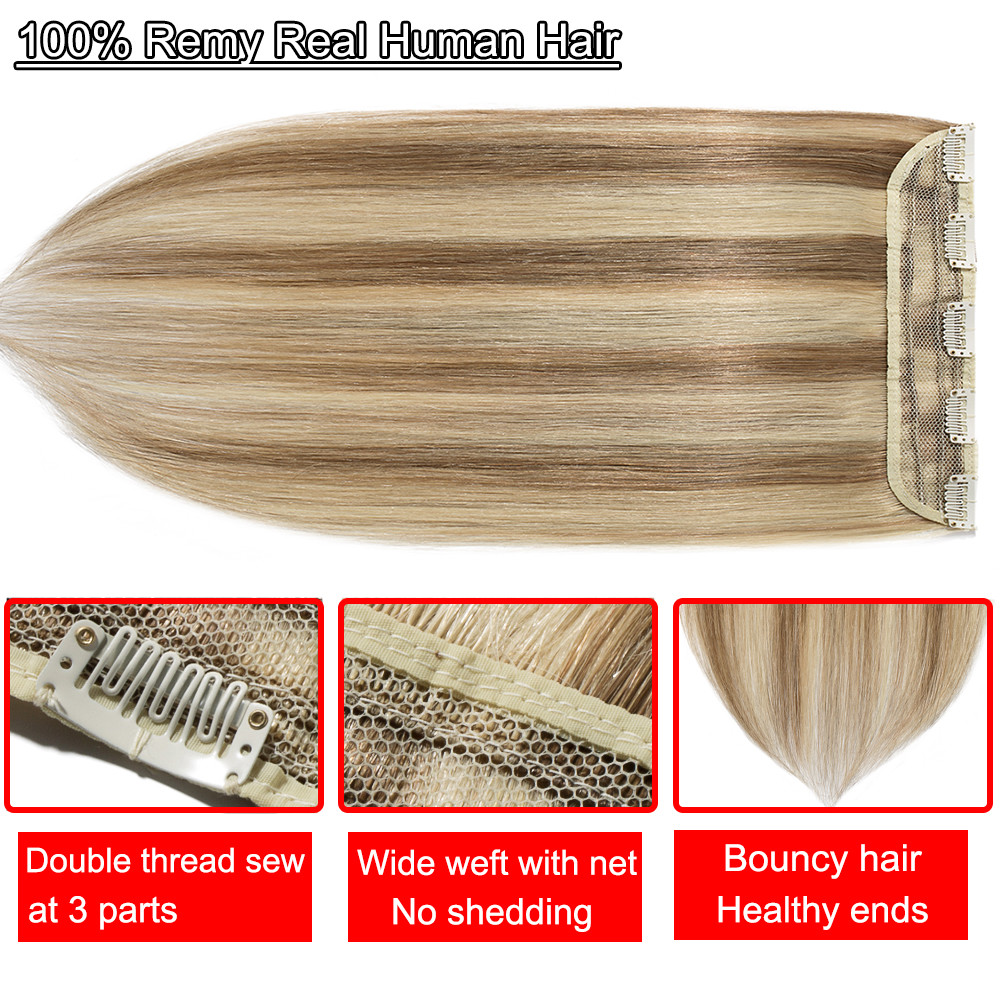 One Piece Clip In 100% Remy Human Hair Extensions Highlight Thick 3/4 Full Head1