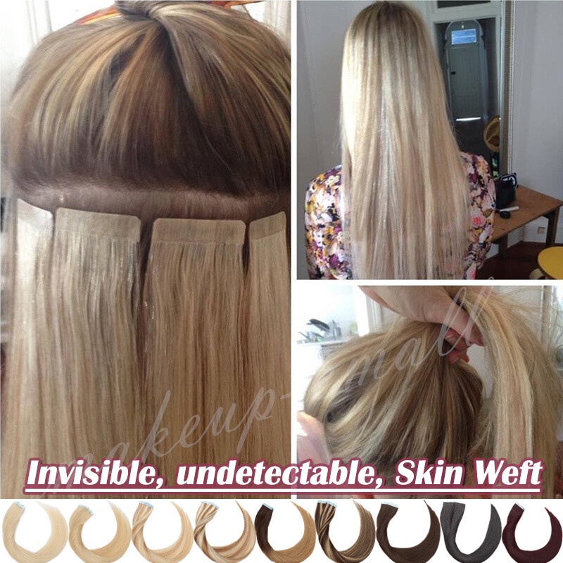 20PCS Brown Tape In 100% Real Human Hair Extensions Long Hair Mix Color 1.5g