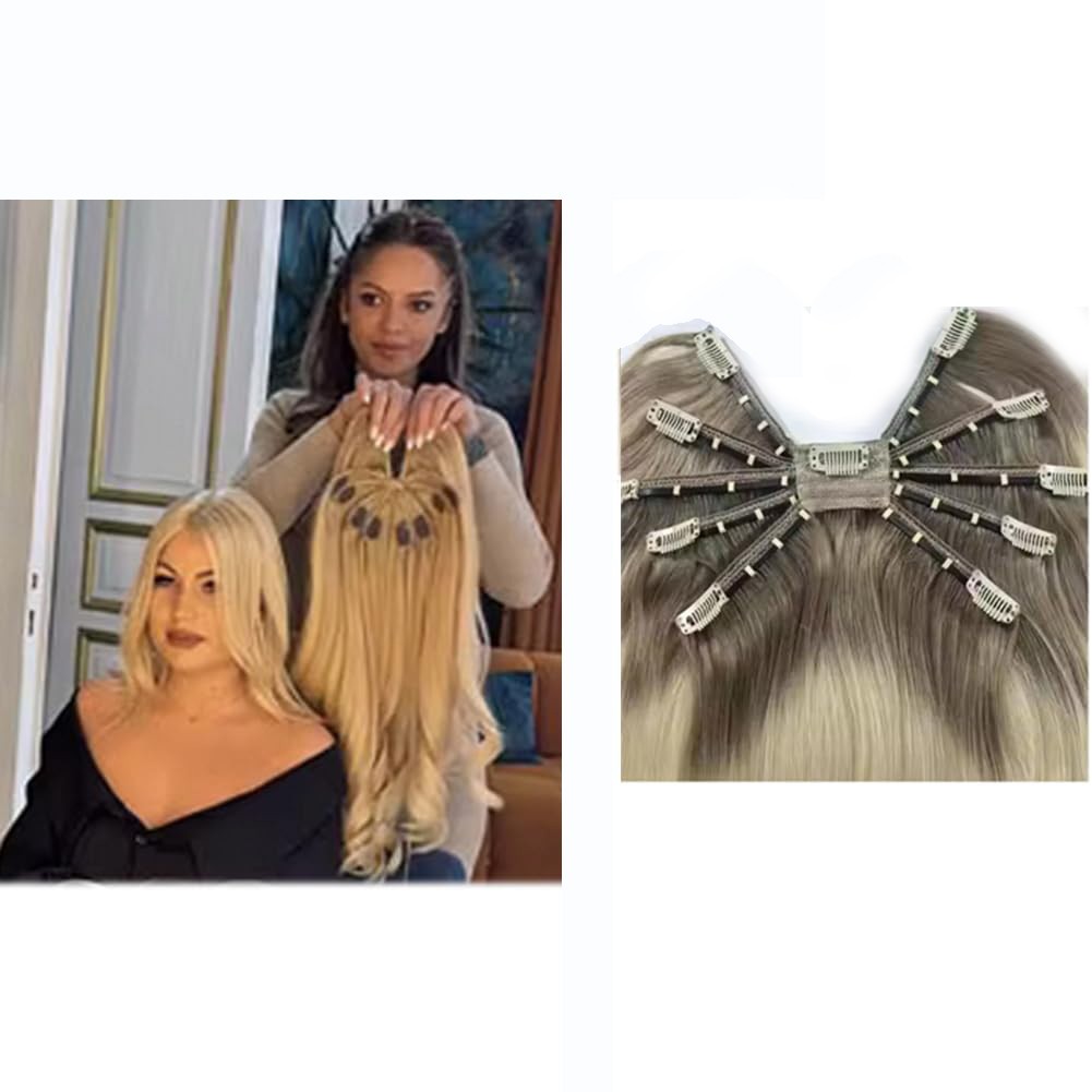 Blonde Customize Spider Seamless Octopus Clip in Hairpiece Clips in Wefts Topper