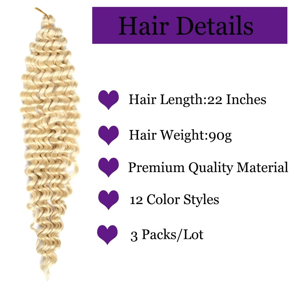Jiefeng Braiding Hair Beige 22 Inch 3 Bundles Deep Wave Bulk Hair Extensions