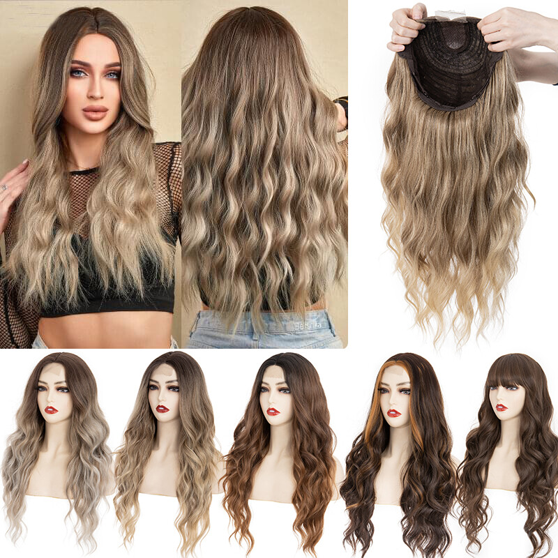 Natural Hair Front Lace Wig Women Long Curly Wavy Wigs Coloured Balayage US 2024