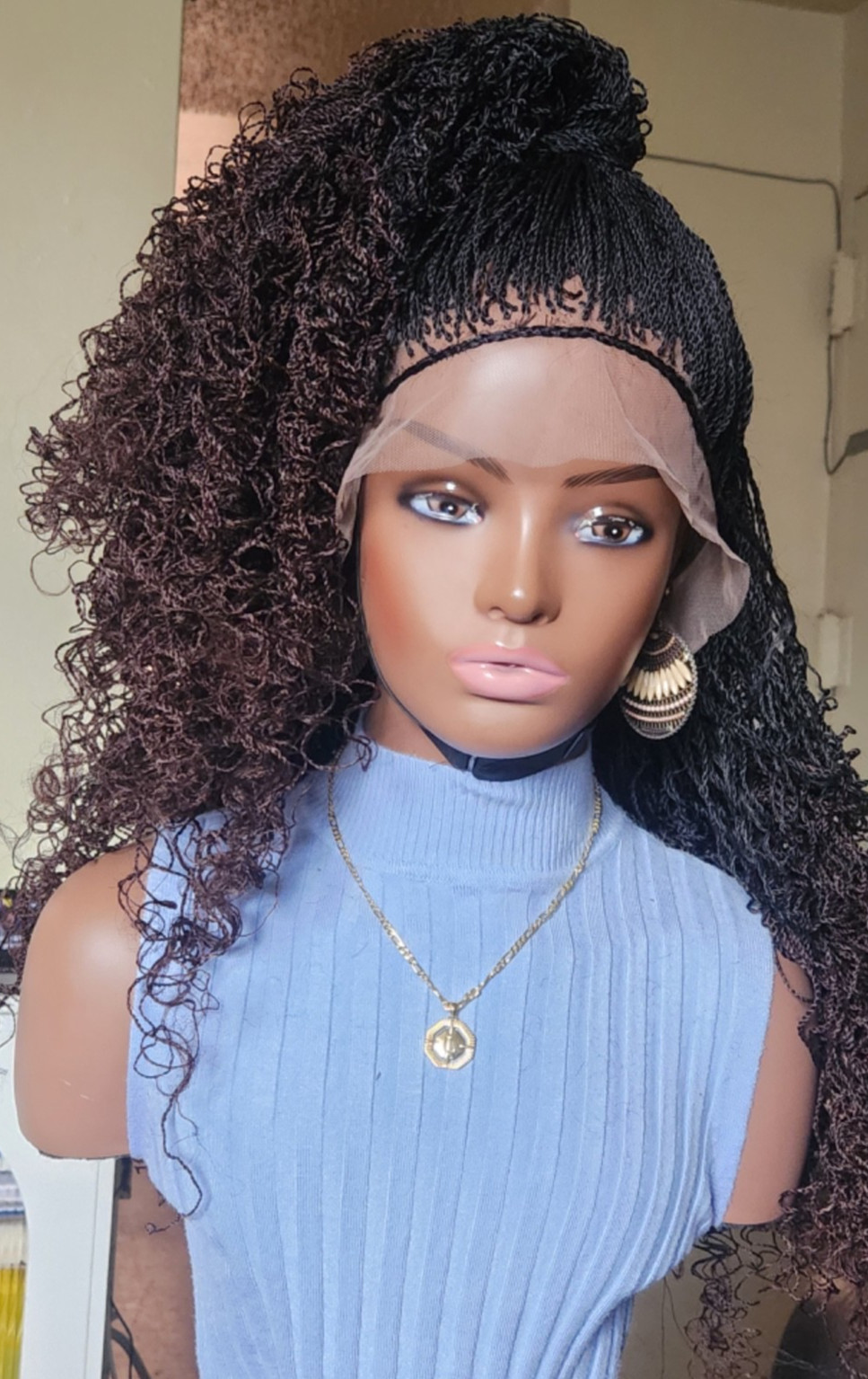 Handmade braided long Senegalese twist curly wig 1B/Dark Brown