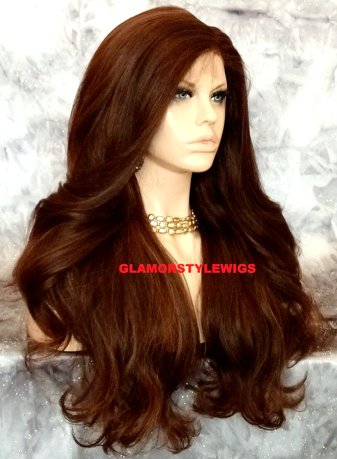 LACE FRONT FULL WIG LONG WAVY LAYERED SIDE PART BROWN AUBURN MIX HEAT OK 4.27.30