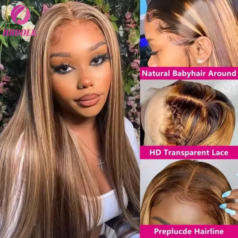 Ombre 4/27 Honey Blonde Lace Front Wig 13×4 Bone Straight Human Hair