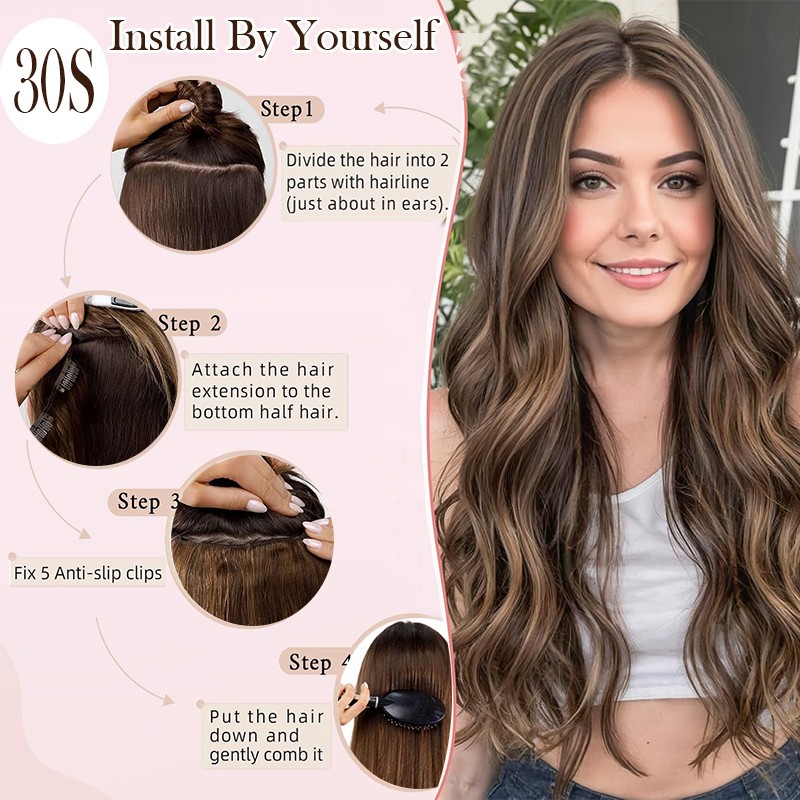 CLEARANCE One Piece 100% Real Remy Human Hair Extension Clip in V-shape Balayage
