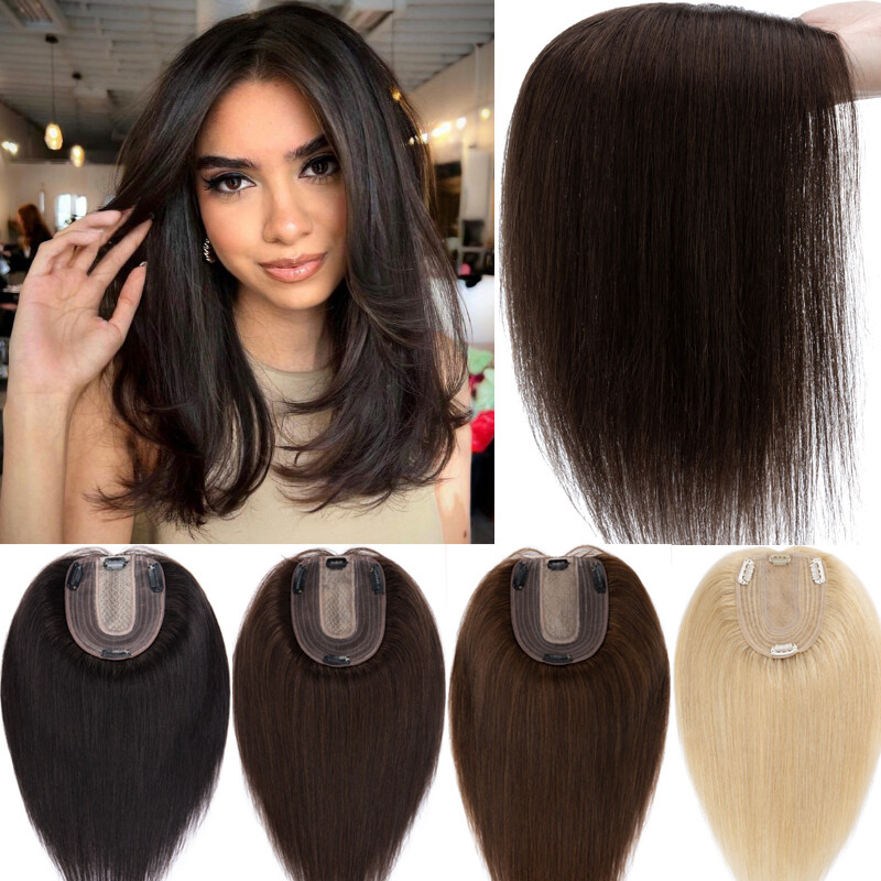 130% Clip In Human Hair Topper Top Hairpiece Toupee Wigs Bangs Thick Large Base