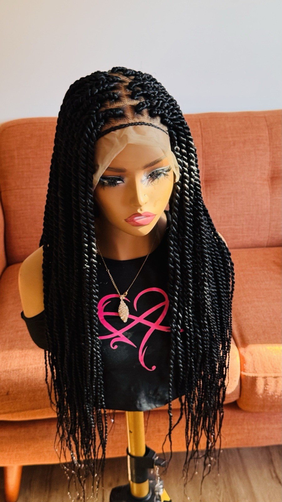 Braided Wig. Knotless Twist Braids. Full Lace with Baby Hair. Black