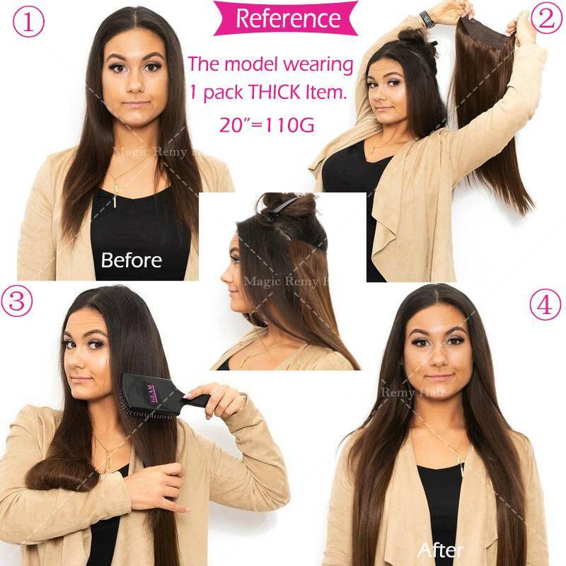 Secret Wire In 100% REAL Human Hair Extensions Hidden 120G Wrap On Band Ombre