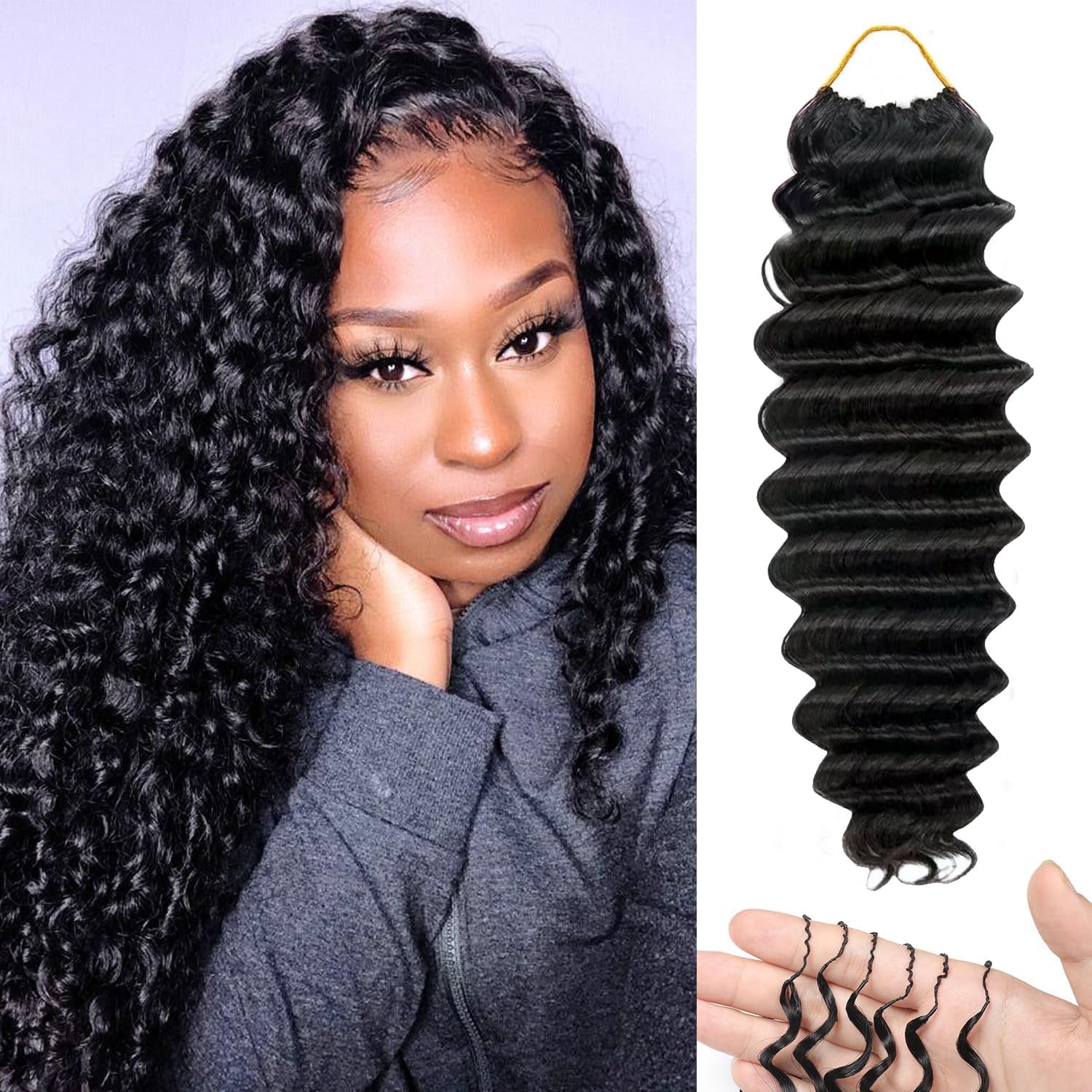 Xsy Human Crochet Hair For Black Women 14 Inch 50G 40 Strands Deep Wave Feather