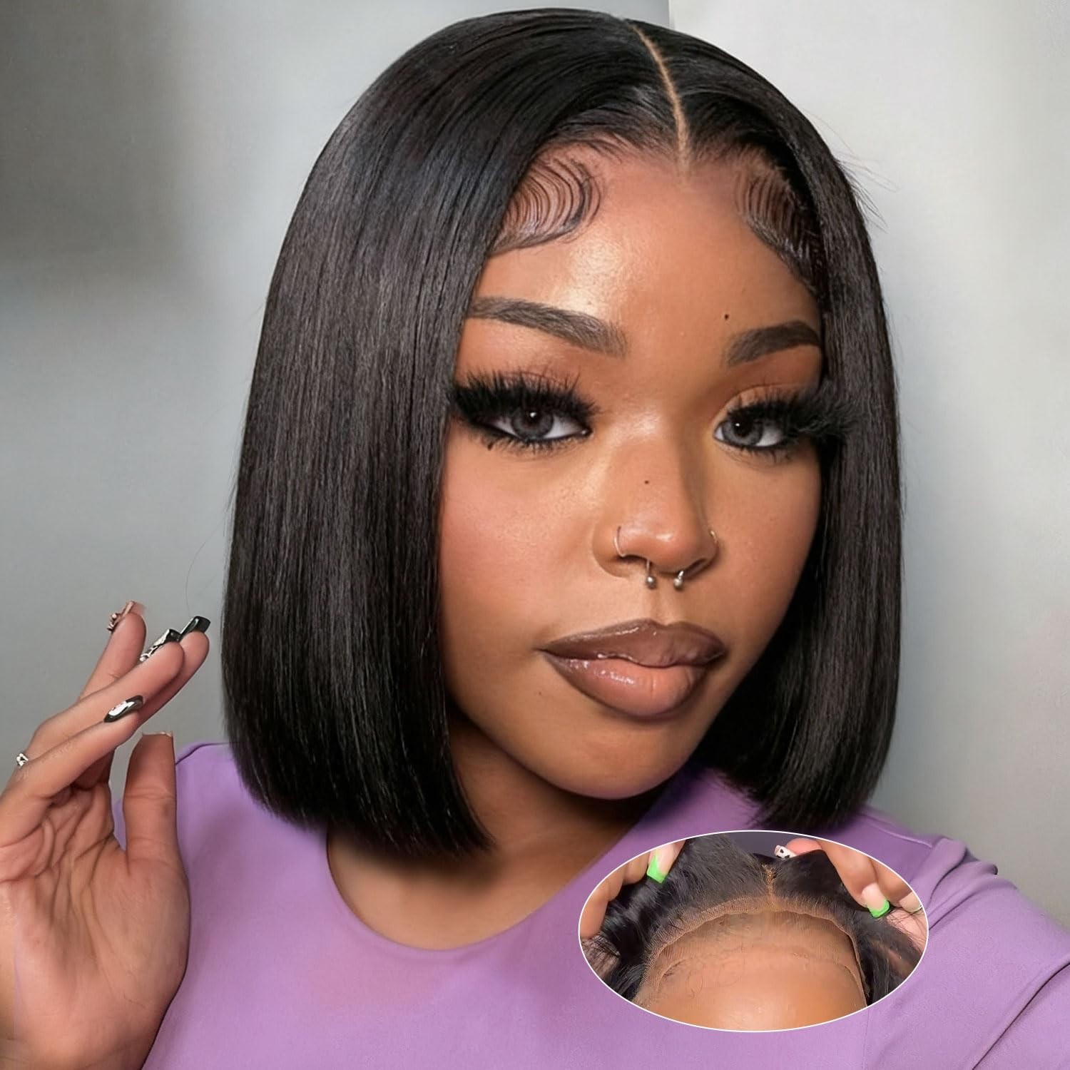 Bob Wig Wear and Go Glueless Human Hair Pre Plucked 4×4 Lace Front Wig Straight