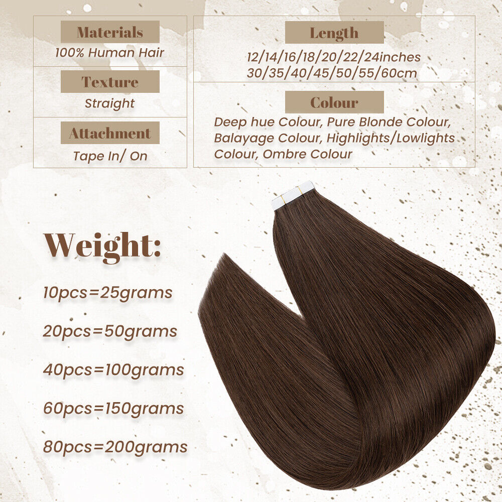 Ombre 40PCS THICK Tape In Russian Remy Human Hair Extensions Full Head Skin Weft