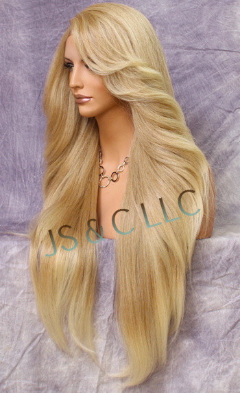 Extra LongHuman Hair blend Heat OK Lace Front Wig Blonde mix WBPC 27/613