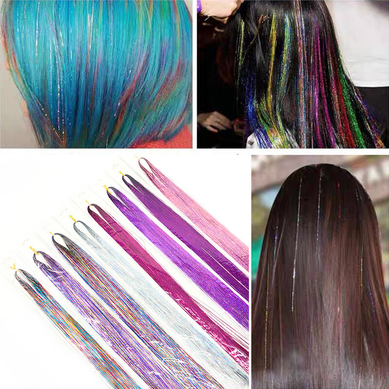 Sparkle Hair Tinsel Holographic Glitter Extensions Highlights False Hairstyling