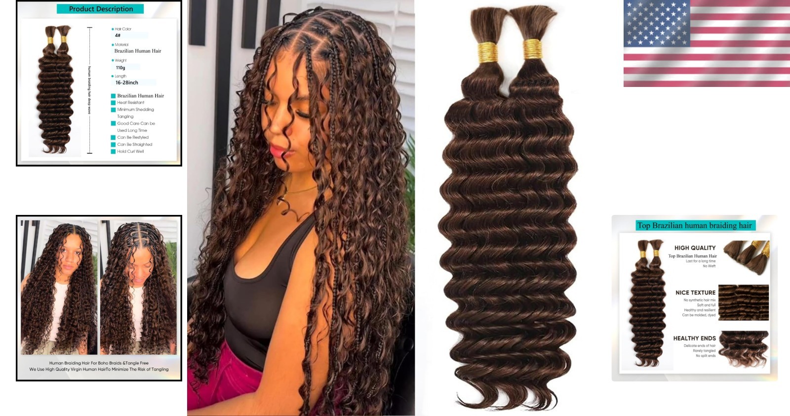 20 Inch Boho Braiding Hair – Deep Wave Human Hair 110g Pack for Stunning Styles