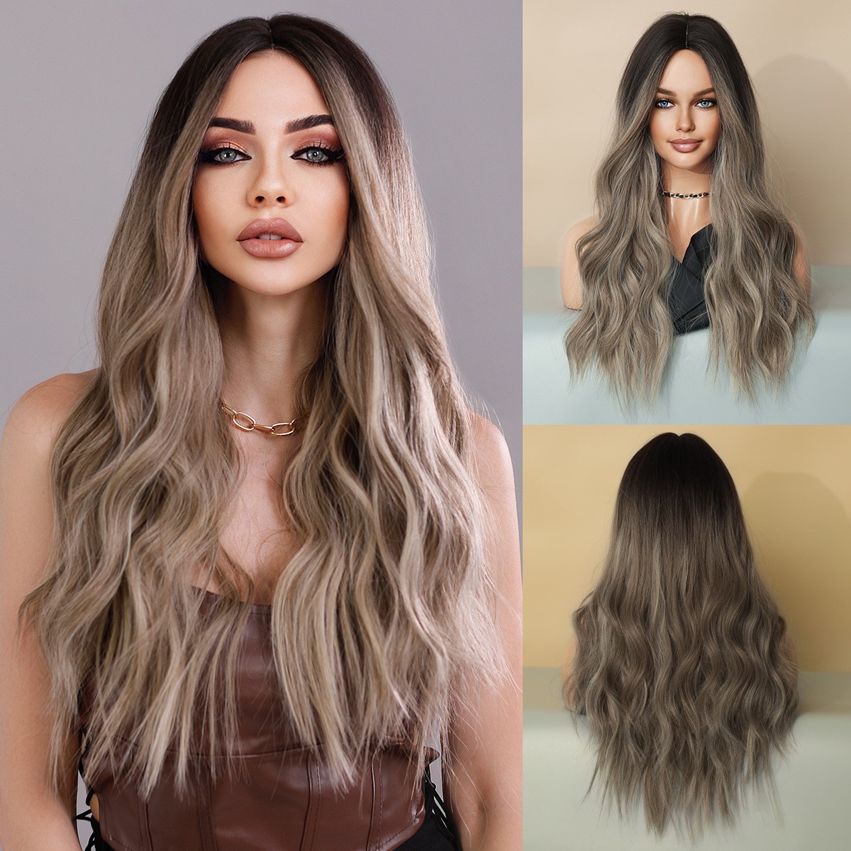 Multiple Colors Available Middle Part Long Wavy Full Head Synthetic Wig For